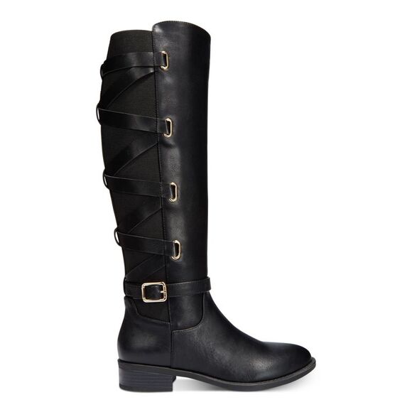 THALIA SODI Womens Black Criss-Cross Straps At Back Round Toe Boots 6 - Picture 2 of 4